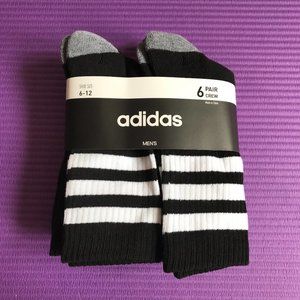 Adidas Mens 6 Pack Size 6-12 Large Crew Socks